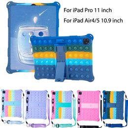 Soft Silicone Stand Cover For iPad Pro 11 Air5 Air4 10.9 inch Pro11 Push Bubble Fidget Toy Cases Kids Shockproof Tablet Cover with Stylus Pen + Shoulder Strap