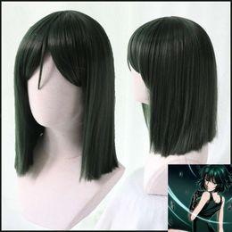 Catsuit Costumes One Punch Man Cosplay Women Girls Heat Resistant Synthetic Hair Deep Green Bobo Fubuki Wigs + Wig Cap