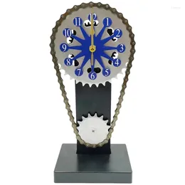 Wall Clocks Craft Decorations Rotating Chain Gear Clock Decorative Desk Mechanical Wind Hands Desktop Blue