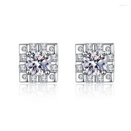 Stud Earrings HTOTOH Women 925 Silver 0.5 Carat Moissanite Square Shape Four Prong