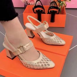 Sandals Women Summer Hollow Mesh Breathable Ladies Rhinestone Quality Shoes Woman High Heels Party Soft Leather