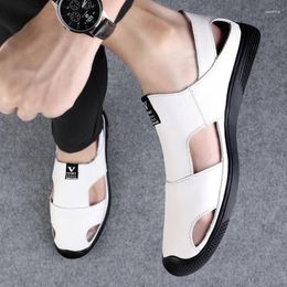 Sandals Fashion Vintage Men Shoes Genuine Leather Cow Soft Breathable Casual Flats Summer Beach Outdoor Slippers