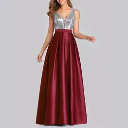 Casual Dresses Elegant Sequin Banquet Evening Party For Women Wedding Bridesmaid V Neck Backless Long Formal Prom Gowns Fashion Vestido