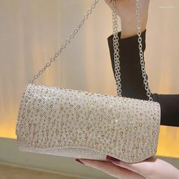 Evening Bags Classic Fashion Simple Envelope Handbags For Women Light Gold Crystal Inlay Silver Color Chain Shoulder Daily Shopping Bag