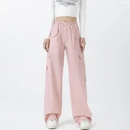 Women's Jeans Y2K Pink Cargo Pants Women Fashion Wide Leg Casual Loose Striped Sports Sweatpants Drawstring Straight Trousers