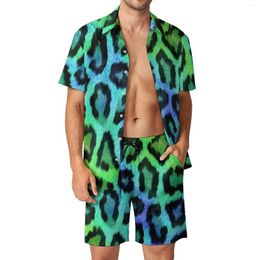 Men's Tracksuits Two Tone Beach Men Sets Leopard Print Casual Shirt Set Summer Custom Shorts Two-piece Fashion Suit Plus Size
