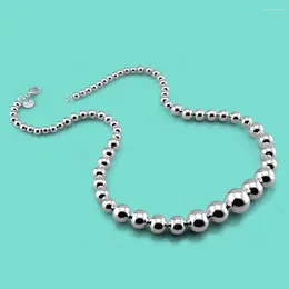 Chains Classic 925 Sterling Silver Round Beads Necklace For Women 2023 Lips Neck Chain Female Necklaces Jewellery Girl Birthday Gift