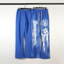 Men's Pants 23SS High Quality Blue Hellstar Studios Yoga Men Women Vintage Printed Terry Trousers Sweatpants
