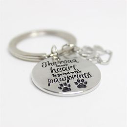 12pcs lot THE road to my heart is paved with pawprints DOG paw print For Dog LOVER Gift Jewelry key chain charm pendant key chain264L