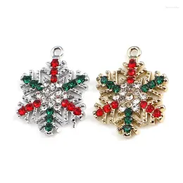Pendant Necklaces 5pcs Zinc Alloy Charms Christmas Snowflake Gold Color Multicolor Rhinestone Pendants For DIY Jewelry Making 24mm X 19mm