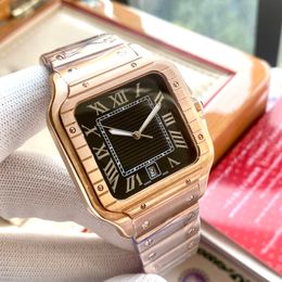 Men's luxury Mechanical Watch Square Black dial Rose Gold stainless steel automatic mechanical movement sapphire glass and box