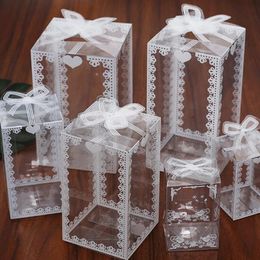 Gift Wrap 50Pcs White Crown Clear Pvc Box Wedding Favour Gift Birthday Cake Cookie Food Packaging Box Transparent Party Supplies Candy Box 231026