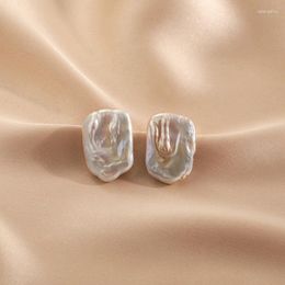 Stud Earrings Lii Ji Real Pearl Baroque 15-20mm 925 Sterling Silver Irrgular Square