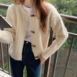QNPQYX Women Cardigan Solid Long Sleeve O-neck Fashion Spring Autumn Outwear Knitted Loose Coats Vintage Korean Style Single Breasted