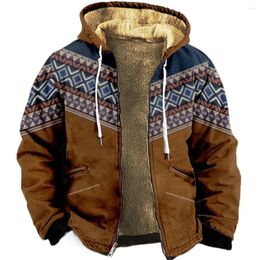 Men's Hoodies Zipper For Men Casual Bohemian Tribal Pattern Prints Winter Coat Long Sleeve Sweatshirt Hooded Jacket Outerwear