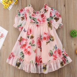 Girl Dresses Girls Summer Flower Print Dress Short Sleeve Wooden Ear Edge A Place Party Out For 0 Beautiful Two Piece