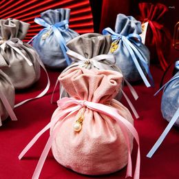 Christmas Decorations 5/10Pcs Wedding Gift Bags Velvet With Faux Pearl Jewelry Drawstring Pouches For Holiday Party Favors Candy Sachet