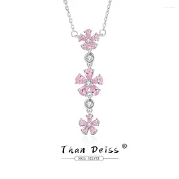 Chains S925 Silver Tassel Plum Blossom Necklace For Women Pink Zircons Original Design Premium Peachy Flowers 45cm Comfortable Choker