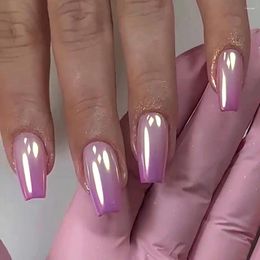 False Nails 24PCS Aurora Laser Gradient Y2k Press On Ballerina Artificial Nail Tips Glitter Fake Wearable Stickers