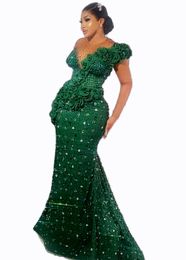 2023 Oct Aso Ebi Arabic Dark Green Mermaid Prom Dress Beaded Crystals Evening Formal Party Second Reception Birthday Engagement Gowns Dresses Robe De Soiree ZJ262