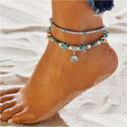 Anklets Fashion Ocean Element Beads Starfish Chain With Charm Classical Foot Acsessories Mix Style Drop Delivery Jewellery Dhkwc
