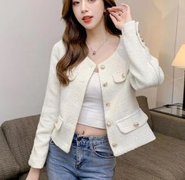 Women Tweed Jacket Autumn Winter Small Fragrance Coat Single Breasted Woollen Short Coats Vintage Outerwear Crop Top