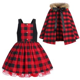 Family Matching Outfits Parent child Christmas Dress Kids Girls or Women's Two piece Plaid and Cape 231027