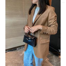 Women's Leather 2023 Genuine Jacket Autumn And Winter Commuting Style Daily Versatile Single Breasted Mid Length Sheepskin Suit Jack