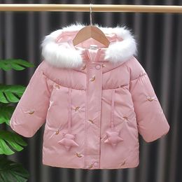 다운 코트 27y 여자 겨울 자켓 패션 어린이 옷 소녀 자수 무지개 베이비 재킷 231026