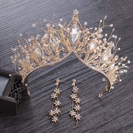 Baroque Crystal Gold Crown for Girls Wedding Hair Accessories Gems Bridal Tiara Bride Hairwear Women Head Princess Jewellery Piece T2918