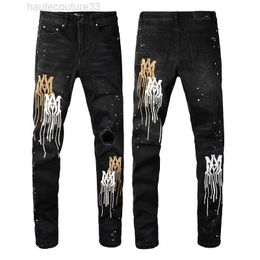 Miri Denim Distressed Ripped Biker Embroidery Patch Hole Fashion Cool Fit Motorcycle Style Pants High Quality Trend Cotton