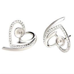 Heart Zircon Sterling 925 Stud Earrings Settings Silver Pearl Mounting Unfinished Earring Jewellery Making 5 Pairs3168