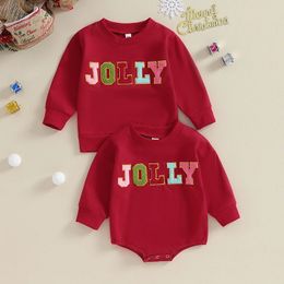 Family Matching Outfits Toddler Kids Baby Boys Girls Christmas Fuzzy Letter Embroidery Long Sleeve Bodysuits Sweatshirts Xmas Clothes 231027