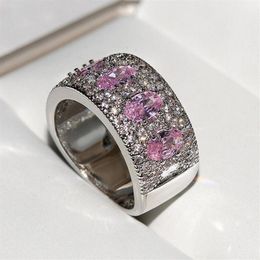 Women'S Fashion Jewelry 925 Sterling Silver Oval Cut Pink Topaz CZ Diamond Eternity Women Wedding Engagement Band Ring For Lo254Y