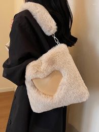 Evening Bags Love Heart Faux Fur Ladies Shoulder Bag Soft Plush Female Tote Winter Underarm Large Capacity Women's Fluffy Handbags Purse