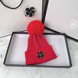 Designer inverno malha chapéu de lã feminino grosso malha grossa quente pele do falso pom chapéus feminino bonnet bonés 8 cores