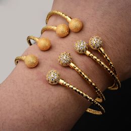 Bangle 24K 4Pcs/lot Afraic Dubai Gold Color Rhinestone beads Cuff Bangles For Women Wife Wedding Jewelry Bangles Bracelet Gifts 231027