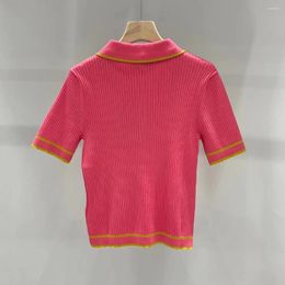 Women's T Shirts Classic Original Gold Thread Design Knitted T-shirt Retro Button Polo Shirt High Quality Luxury Tees