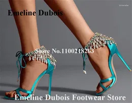 Sandals Bling Diamond Tassels Satin Emeline Dubois Glittering Rhinestones Chains Stiletto Heels Dress Shoes Wedding