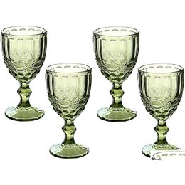 Wine Glasses Coloured Water Goblets 10 Oz Wedding Party Red Glass For Juice Drinking Embossed Design Drop Delivery Home Garden Kitche Dhzh5