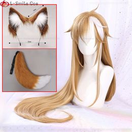 Catsuit Costumes Game Genshin Impact Miss Hina Wig Women Gorou Anime 100cm Brown White Straight Heat Resistant Wigs Cosplay Props