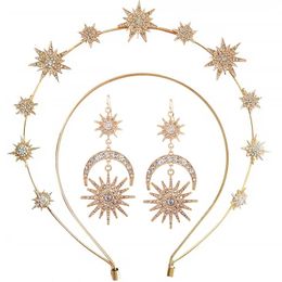 Headbands Halo Crown Exaggerated Sun Moon Stars Drop Earrings for Women Jewelry Golden Boho Vintage Earring Sets 231025