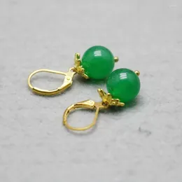 Dangle Earrings 10mm Retro Style Green Chalcedony Beads Natural Stone Women Girls Ladies Gifts Earbob Eardrop Jewelry Making