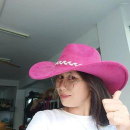 Berets Rhinestones Shining Hat Sombrero Hombre Caps Suede Large Brim Party Fedora Pink For Women Men Cowboy Cowgirl