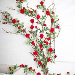 Decorative Flowers 177cm Real Touch Artificial Rose Ivy Vines Wedding Decor Plastic Flower Garland String With Leaves For Home Wall Hanging