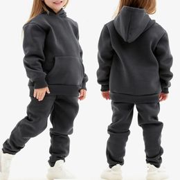 Clothing Sets Winter Children Hooded Tracksuits Suits 06Y Toddler Boys Girls Suit Solid Plush Sweater and Sports Pants Set 231026