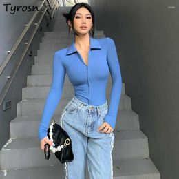 Women's T Shirts T-shirts Women Autumn Winter Arrival American Sexy Skinny Warm Zip-up Clothing Harajuku Fashion Leisure Lapel Elastic