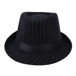 Berets Gift Trilby Men Women Daily Lightweight Fedora Hat Autumn Winter With Black Band Pinstripe Costume Party Polyester Narrow Brim