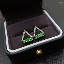 Stud Earrings Natural Colombian Emerald Gemstone Triangle Real 925 Silver Fine Fashion Jewellery For Women MeiBaPJ FS