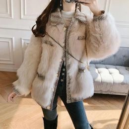 Women's Trench Coats Autumn Winter Outerwear Faux Fur Jacket Coat Lady Small Fragrance Lamb Wool Patchwork Women Thick Plush Casual
